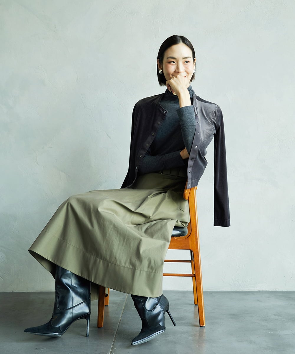 F6KAD19130 MICHEL KLEIN(小さいサイズ)(メゾン ドゥ サンク) [小さいサイズ]［レイヤードにおすすめ］シアーハイネックカットソー ブラウン