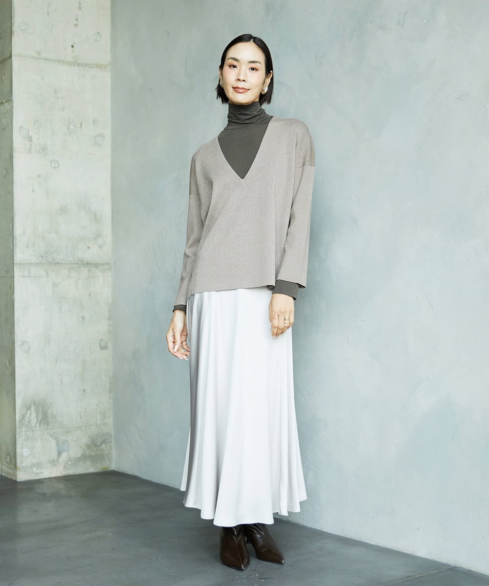 F6KAD19130 MICHEL KLEIN(小さいサイズ)(メゾン ドゥ サンク) [小さいサイズ]［レイヤードにおすすめ］シアーハイネックカットソー ブラウン