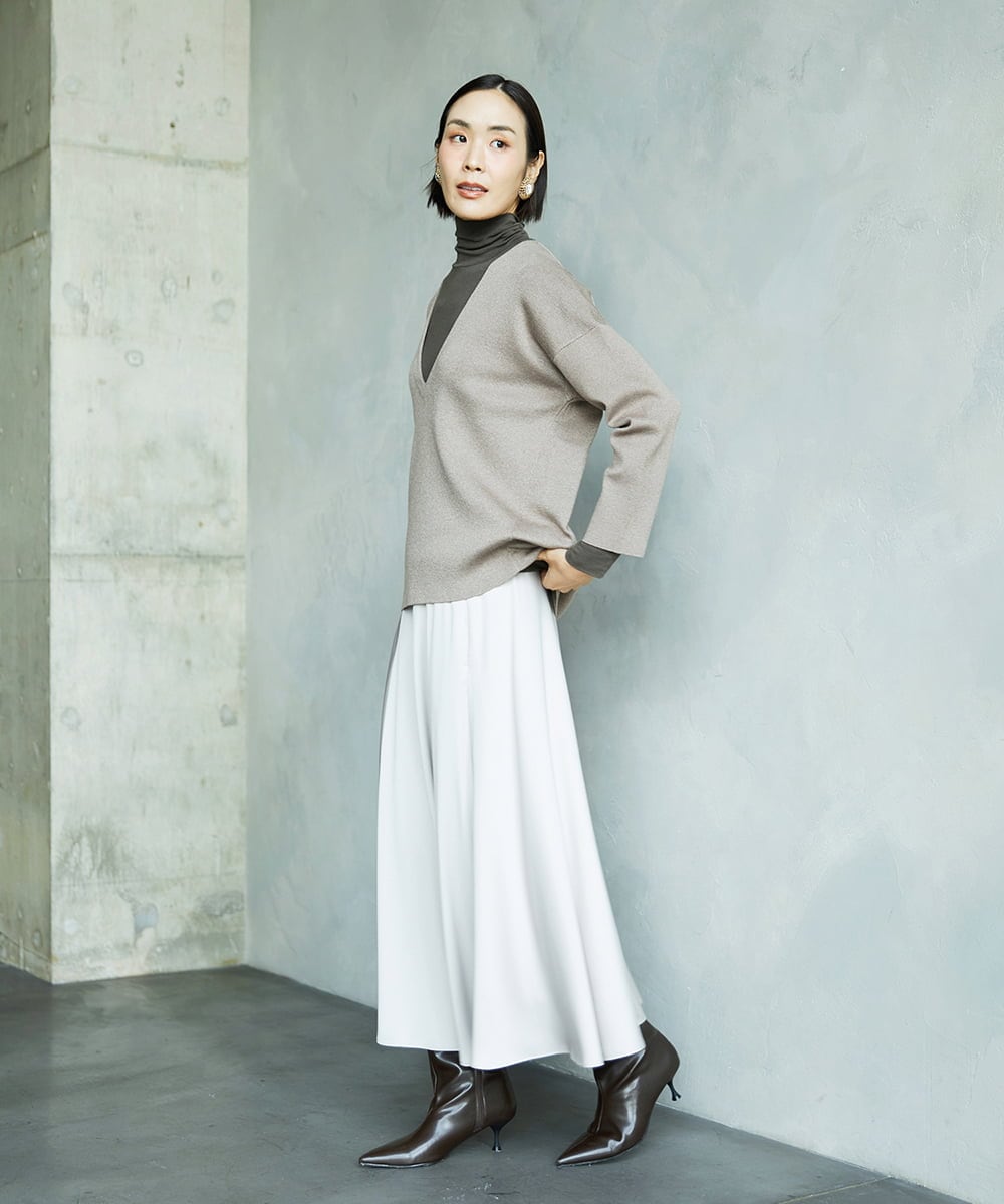 F6KAD19130 MICHEL KLEIN(小さいサイズ)(メゾン ドゥ サンク) [小さいサイズ]［レイヤードにおすすめ］シアーハイネックカットソー ブラウン