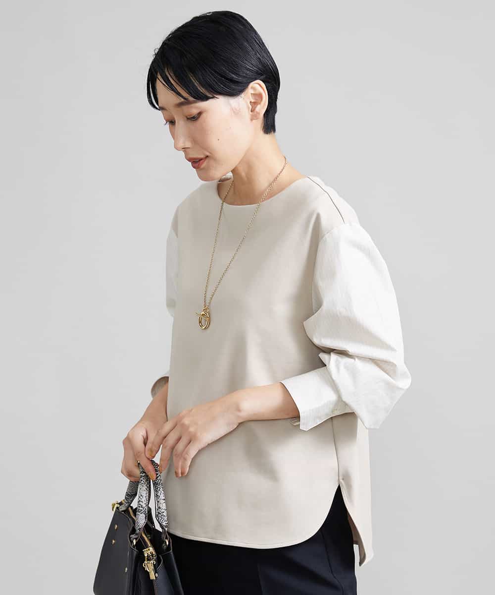 F6KAV36170 MICHEL KLEIN(小さいサイズ)(メゾン ドゥ サンク) [小さいサイズ]シャツ切り替えポンチカットソー ベージュ(82)