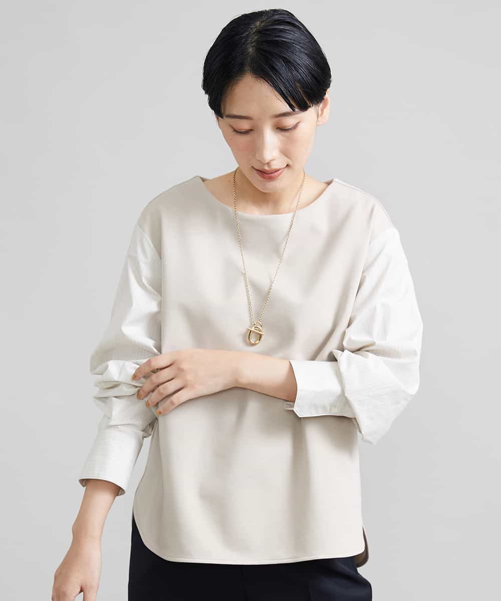 F6KAV36170 MICHEL KLEIN(小さいサイズ)(メゾン ドゥ サンク) [小さいサイズ]シャツ切り替えポンチカットソー ベージュ(82)