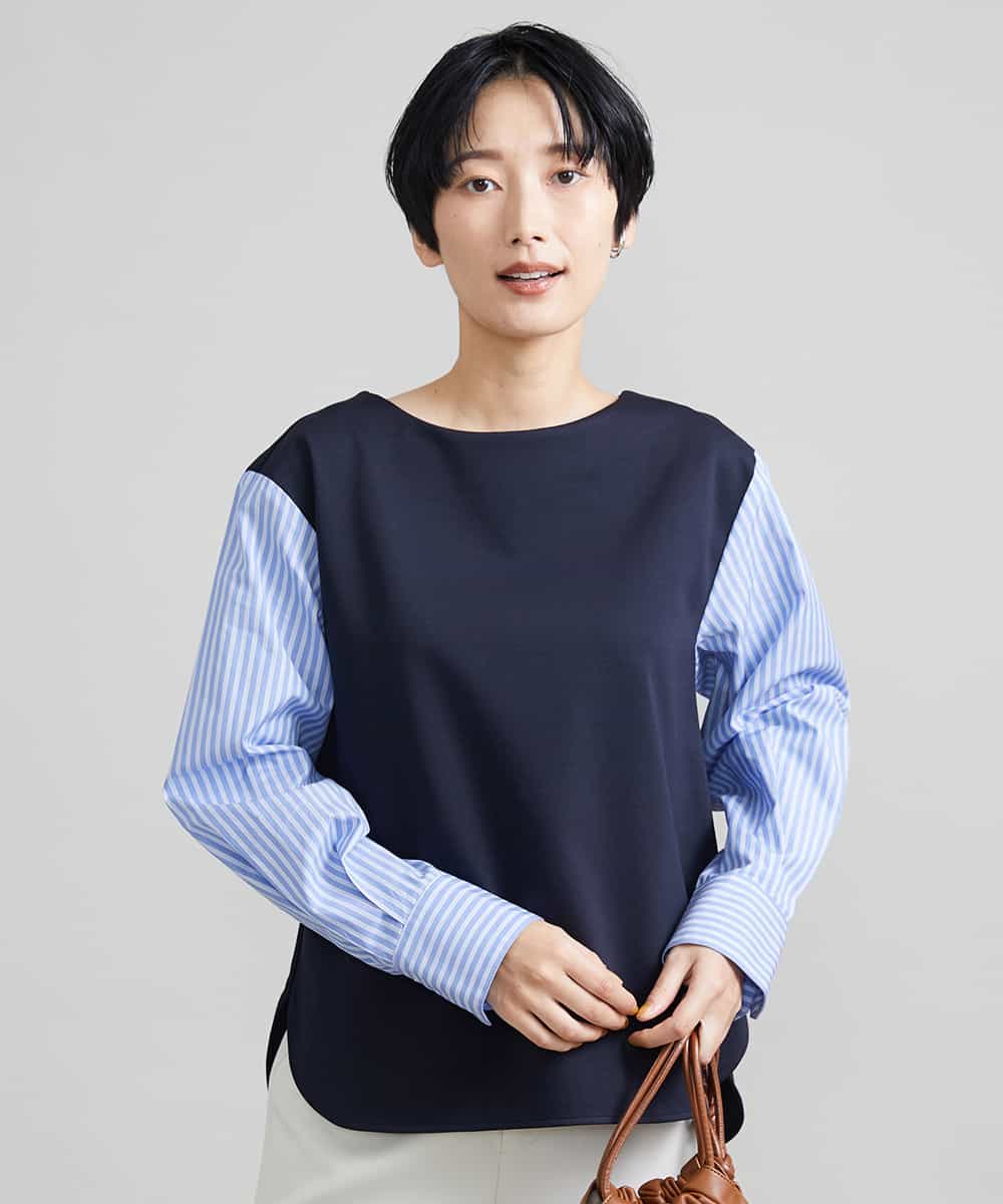F6KAV36170 MICHEL KLEIN(小さいサイズ)(メゾン ドゥ サンク) [小さいサイズ]シャツ切り替えポンチカットソー ベージュ(82)