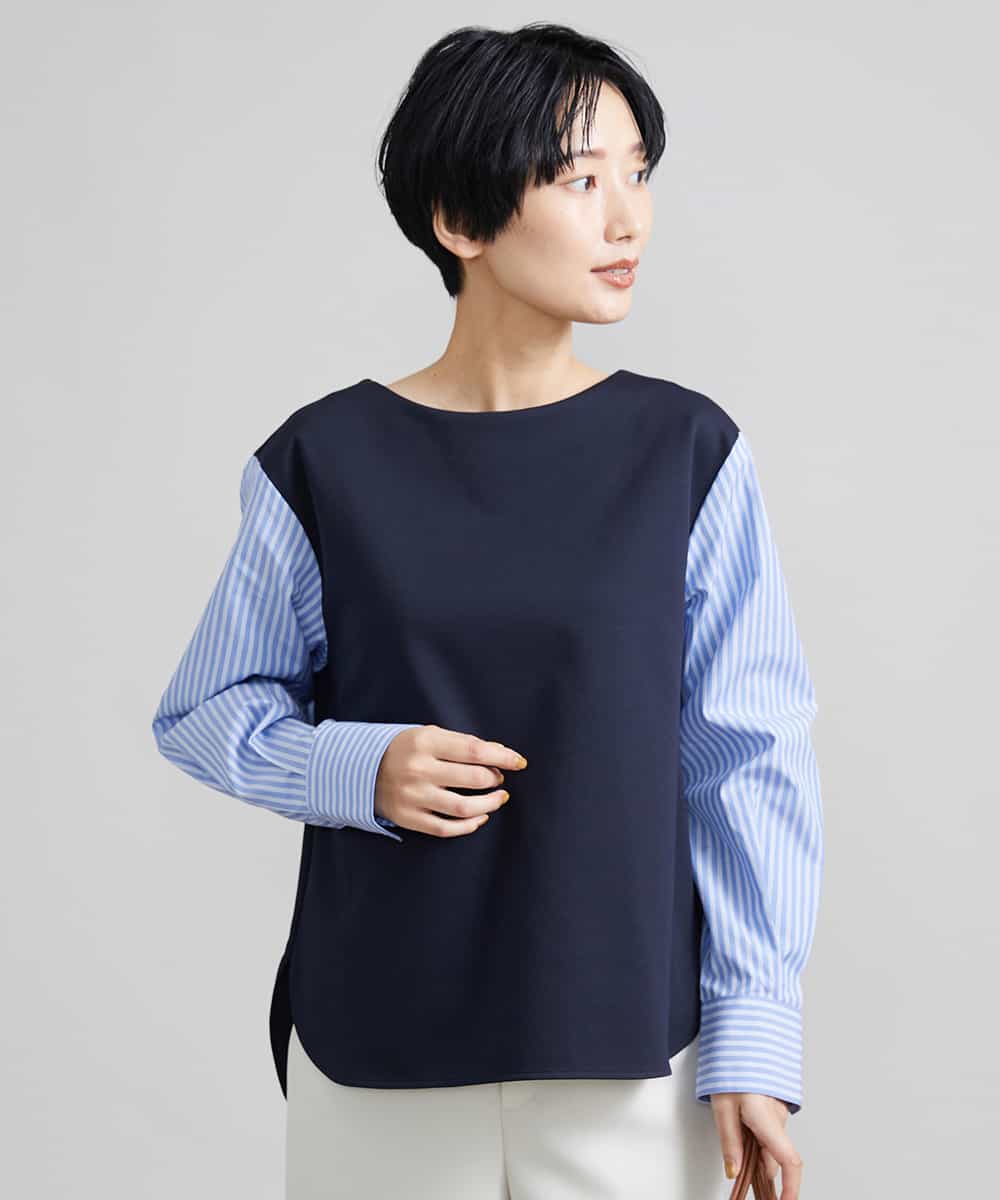 F6KAV36170 MICHEL KLEIN(小さいサイズ)(メゾン ドゥ サンク) [小さいサイズ]シャツ切り替えポンチカットソー ベージュ(82)