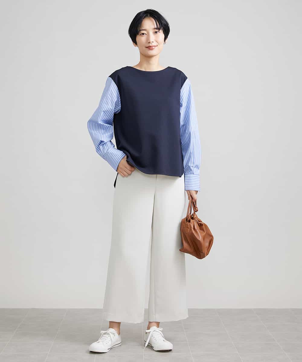 F6KAV36170 MICHEL KLEIN(小さいサイズ)(メゾン ドゥ サンク) [小さいサイズ]シャツ切り替えポンチカットソー ベージュ(82)