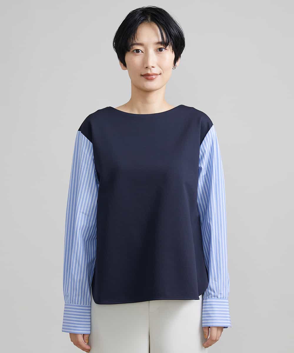 F6KAV36170 MICHEL KLEIN(小さいサイズ)(メゾン ドゥ サンク) [小さいサイズ]シャツ切り替えポンチカットソー ベージュ(82)