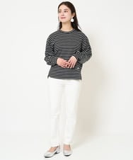 F6KDA28169 MICHEL KLEIN(小さいサイズ)(メゾン ドゥ サンク) [小さいサイズ]ワンポイント刺繍ロングスリーブカットソー ライトブルー(ボーダー)
