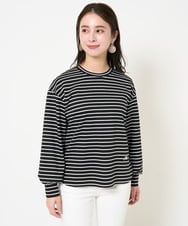 F6KDA28169 MICHEL KLEIN(小さいサイズ)(メゾン ドゥ サンク) [小さいサイズ]ワンポイント刺繍ロングスリーブカットソー ライトブルー(ボーダー)