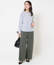 F6KDA28169 MICHEL KLEIN(小さいサイズ)(メゾン ドゥ サンク) [小さいサイズ]ワンポイント刺繍ロングスリーブカットソー ライトブルー(ボーダー)