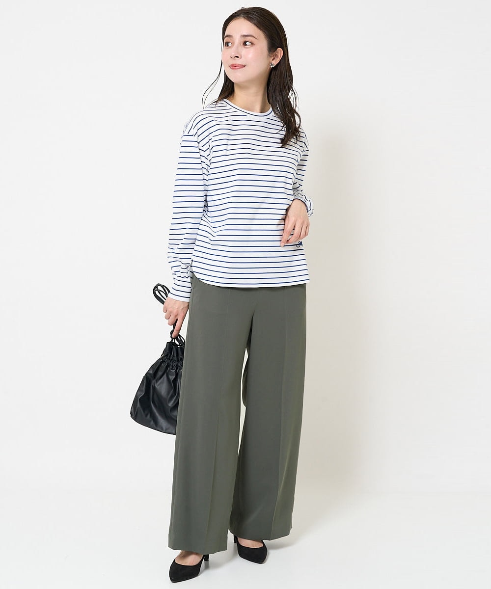 F6KDA28169 MICHEL KLEIN(小さいサイズ)(メゾン ドゥ サンク) [小さいサイズ]ワンポイント刺繍ロングスリーブカットソー ライトブルー(ボーダー)