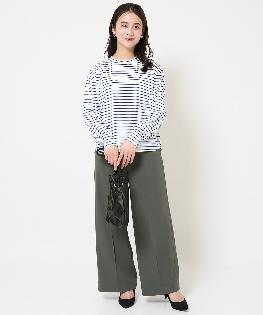 F6KDA28169 MICHEL KLEIN(小さいサイズ)(メゾン ドゥ サンク) [小さいサイズ]ワンポイント刺繍ロングスリーブカットソー ライトブルー(ボーダー)