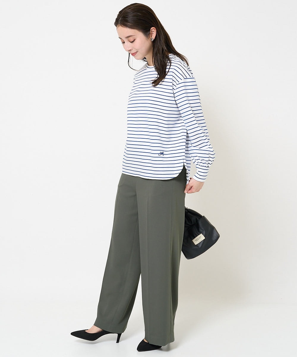 F6KDA28169 MICHEL KLEIN(小さいサイズ)(メゾン ドゥ サンク) [小さいサイズ]ワンポイント刺繍ロングスリーブカットソー ライトブルー(ボーダー)
