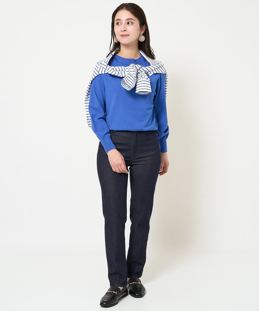 F6KDA28169 MICHEL KLEIN(小さいサイズ)(メゾン ドゥ サンク) [小さいサイズ]ワンポイント刺繍ロングスリーブカットソー ライトブルー(ボーダー)