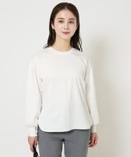F6KDA28169 MICHEL KLEIN(小さいサイズ)(メゾン ドゥ サンク) [小さいサイズ]ワンポイント刺繍ロングスリーブカットソー ライトブルー(ボーダー)