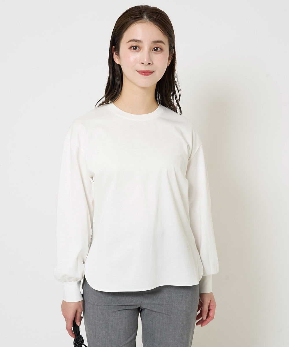 F6KDA28169 MICHEL KLEIN(小さいサイズ)(メゾン ドゥ サンク) [小さいサイズ]ワンポイント刺繍ロングスリーブカットソー ライトブルー(ボーダー)