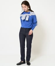 F6KDA28169 MICHEL KLEIN(小さいサイズ)(メゾン ドゥ サンク) [小さいサイズ]ワンポイント刺繍ロングスリーブカットソー ライトブルー(ボーダー)