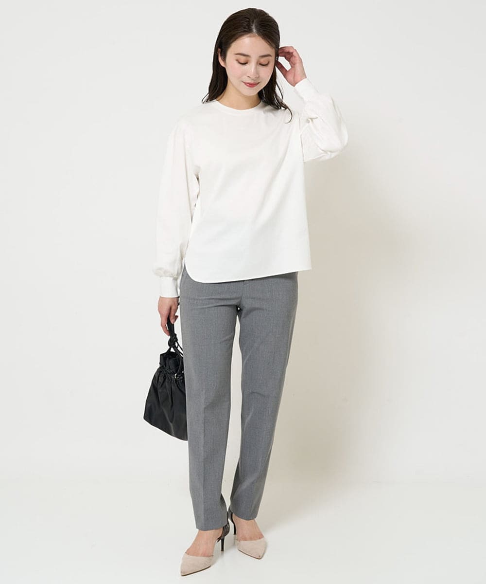 F6KDA28169 MICHEL KLEIN(小さいサイズ)(メゾン ドゥ サンク) [小さいサイズ]ワンポイント刺繍ロングスリーブカットソー ライトブルー(ボーダー)