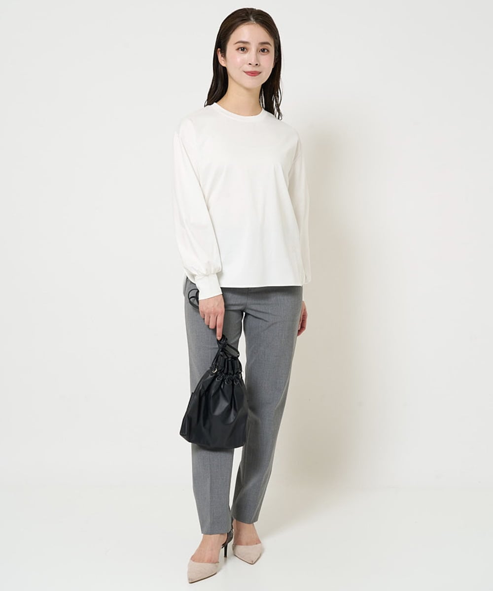 F6KDA28169 MICHEL KLEIN(小さいサイズ)(メゾン ドゥ サンク) [小さいサイズ]ワンポイント刺繍ロングスリーブカットソー ライトブルー(ボーダー)
