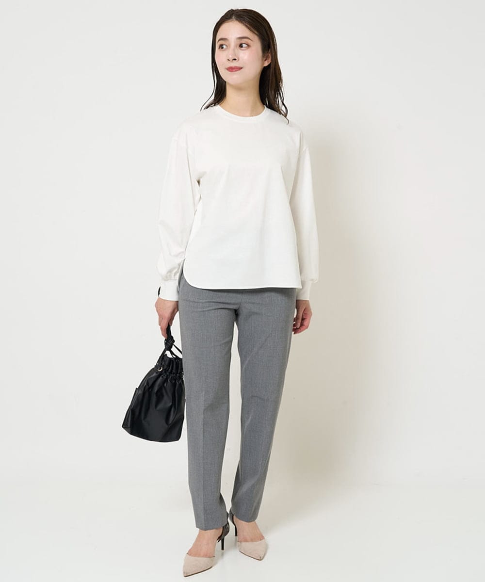 F6KDA28169 MICHEL KLEIN(小さいサイズ)(メゾン ドゥ サンク) [小さいサイズ]ワンポイント刺繍ロングスリーブカットソー ライトブルー(ボーダー)