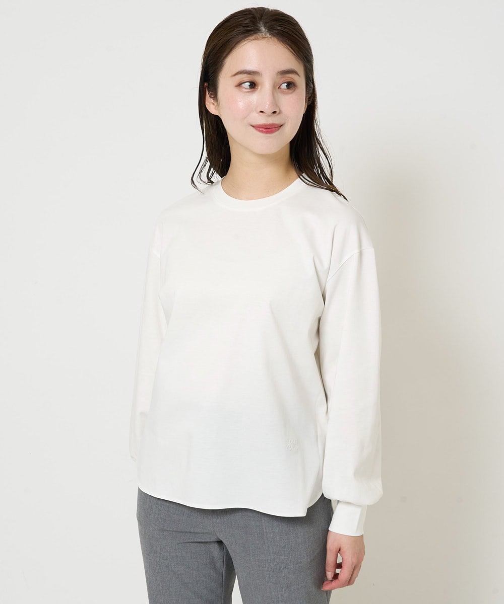 F6KDA28169 MICHEL KLEIN(小さいサイズ)(メゾン ドゥ サンク) [小さいサイズ]ワンポイント刺繍ロングスリーブカットソー ライトブルー(ボーダー)