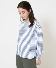 F6KDA28169 MICHEL KLEIN(小さいサイズ)(メゾン ドゥ サンク) [小さいサイズ]ワンポイント刺繍ロングスリーブカットソー ライトブルー(ボーダー)