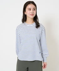 F6KDA28169 MICHEL KLEIN(小さいサイズ)(メゾン ドゥ サンク) [小さいサイズ]ワンポイント刺繍ロングスリーブカットソー ライトブルー(ボーダー)