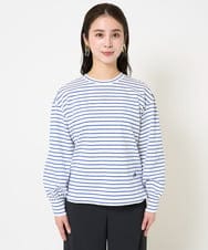 F6KDA28169 MICHEL KLEIN(小さいサイズ)(メゾン ドゥ サンク) [小さいサイズ]ワンポイント刺繍ロングスリーブカットソー ライトブルー(ボーダー)