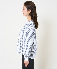 F6KDA28169 MICHEL KLEIN(小さいサイズ)(メゾン ドゥ サンク) [小さいサイズ]ワンポイント刺繍ロングスリーブカットソー ライトブルー(ボーダー)