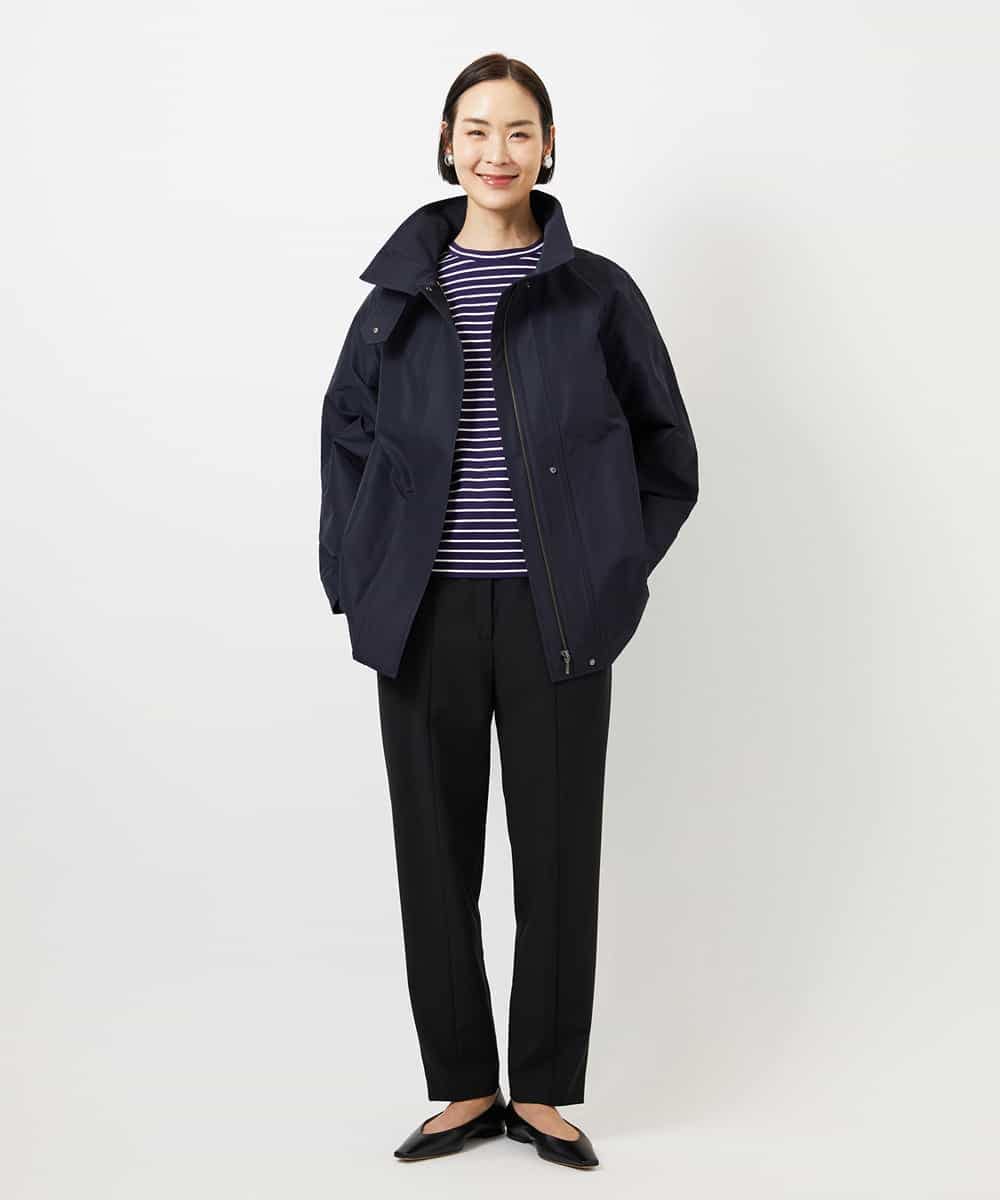 F6KDE10180 MICHEL KLEIN(小さいサイズ)(メゾン ドゥ サンク) [小さいサイズ]ボーダーバックフレアカットソー ネイビー