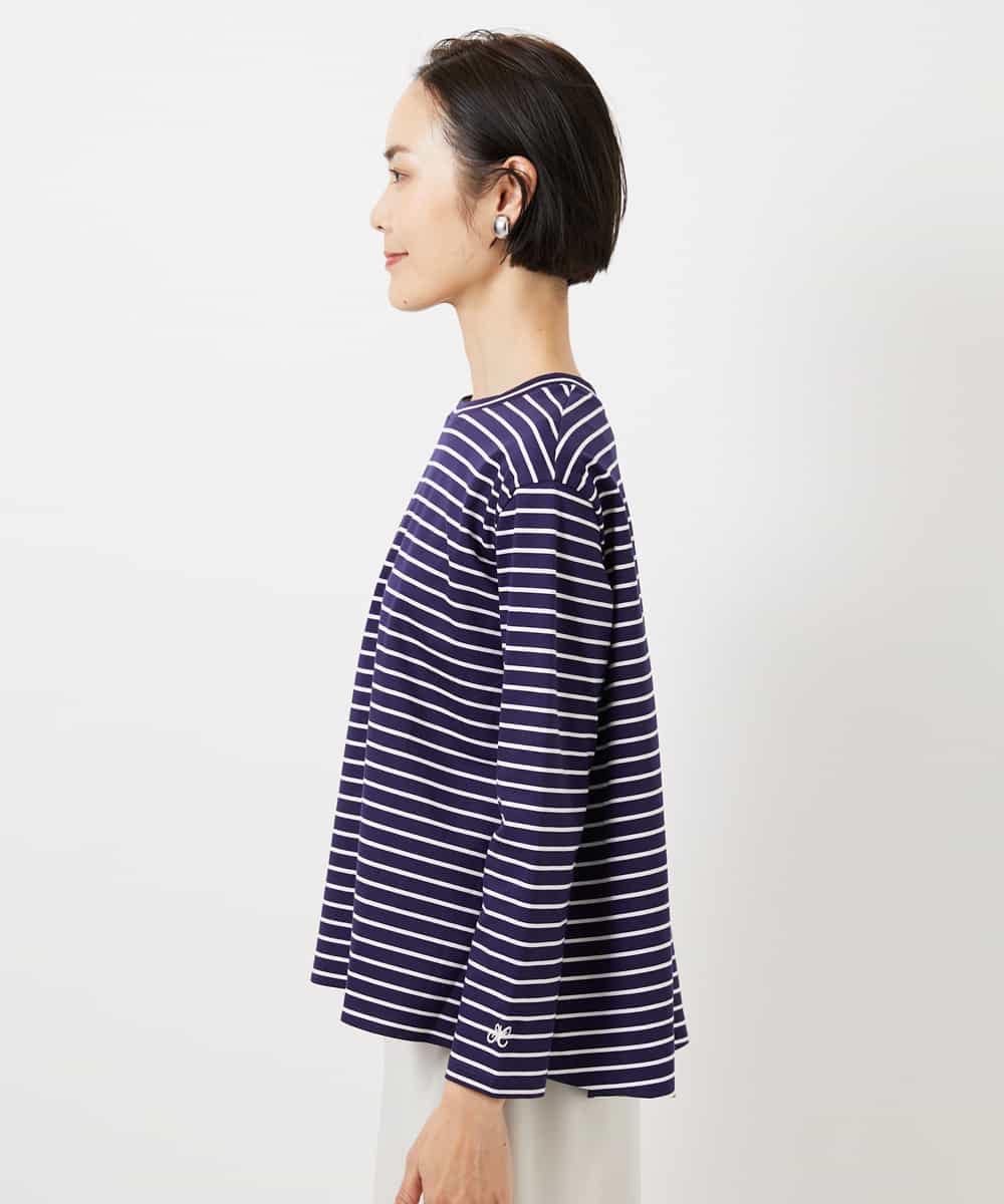 F6KDE10180 MICHEL KLEIN(小さいサイズ)(メゾン ドゥ サンク) [小さいサイズ]ボーダーバックフレアカットソー ネイビー