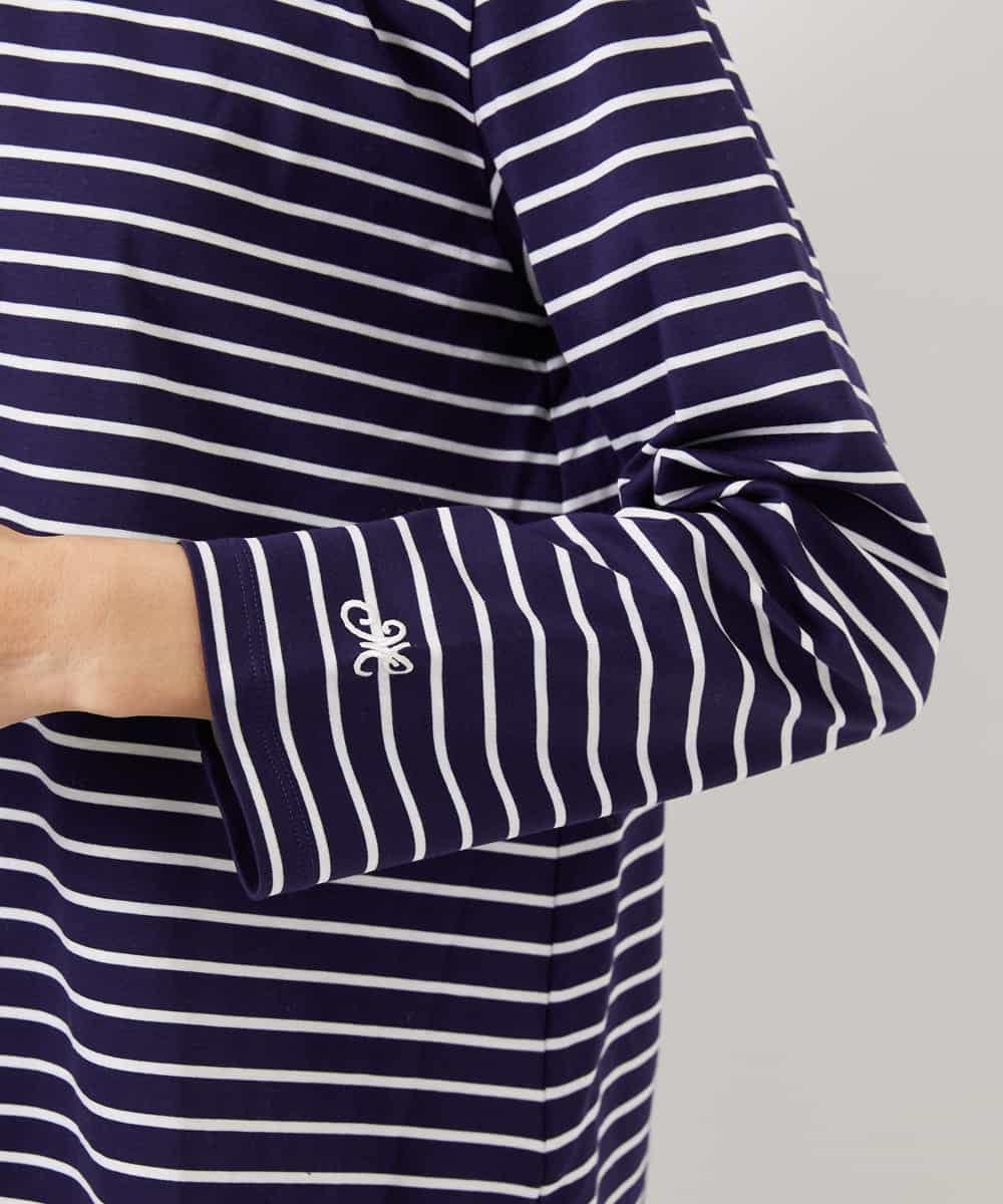 F6KDE10180 MICHEL KLEIN(小さいサイズ)(メゾン ドゥ サンク) [小さいサイズ]ボーダーバックフレアカットソー ネイビー