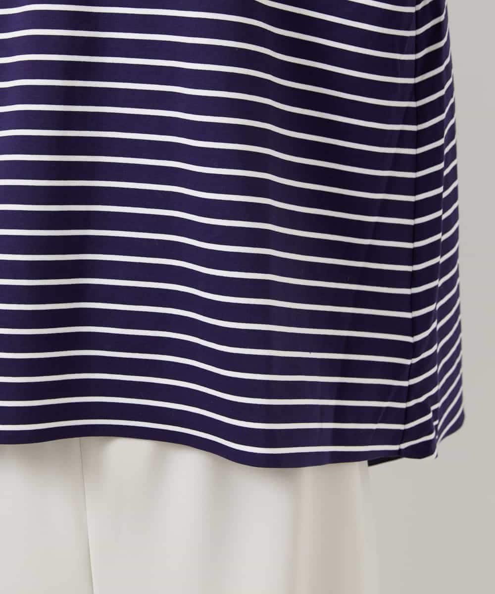 F6KDE10180 MICHEL KLEIN(小さいサイズ)(メゾン ドゥ サンク) [小さいサイズ]ボーダーバックフレアカットソー ネイビー