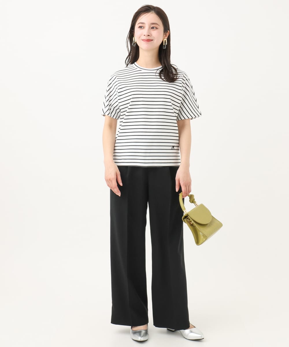 F6KGB05150 MICHEL KLEIN(小さいサイズ)(メゾン ドゥ サンク) [小さいサイズ]ワンポイント刺繍ボーダーTシャツ ブラック