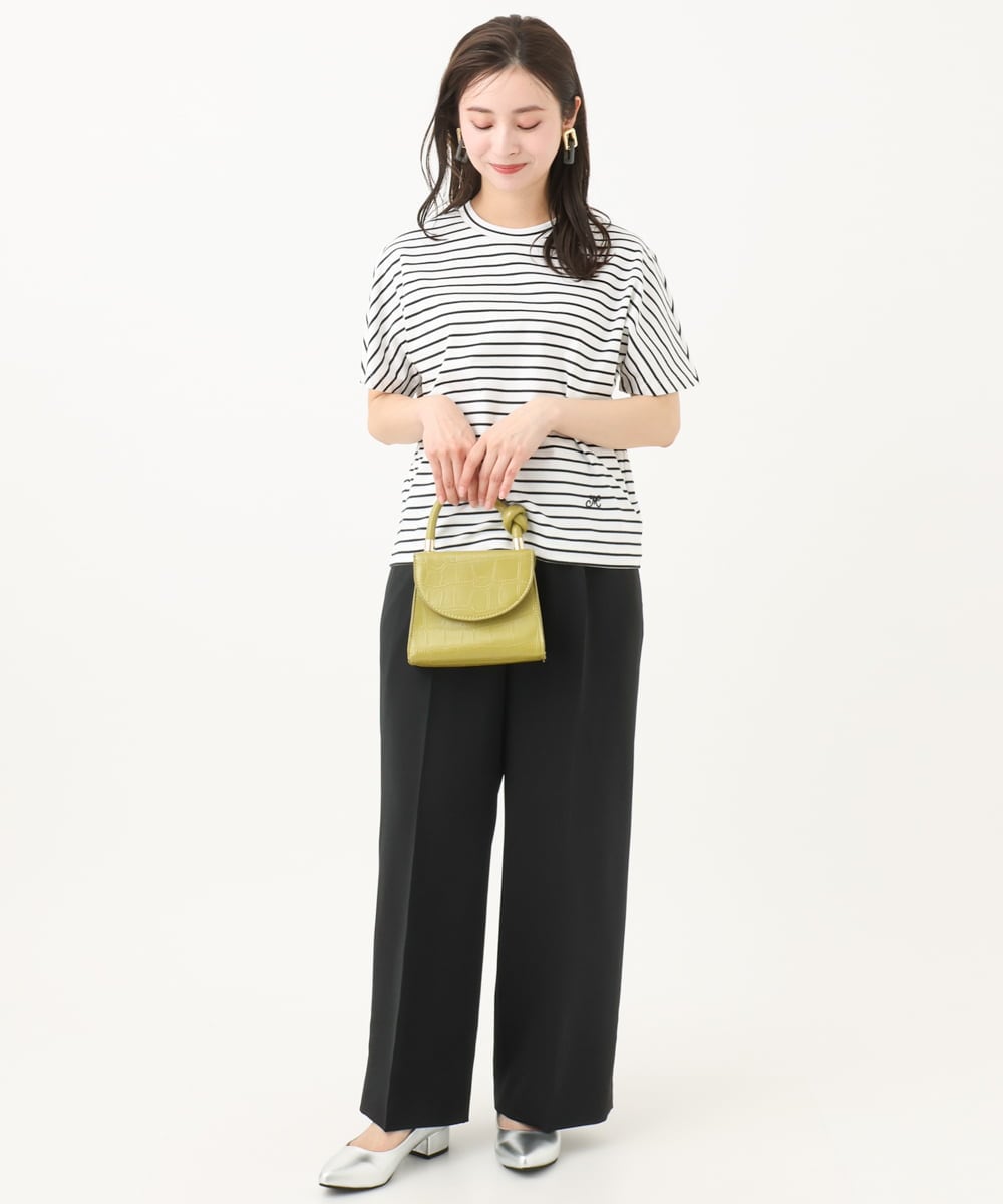 F6KGB05150 MICHEL KLEIN(小さいサイズ)(メゾン ドゥ サンク) [小さいサイズ]ワンポイント刺繍ボーダーTシャツ ブラック