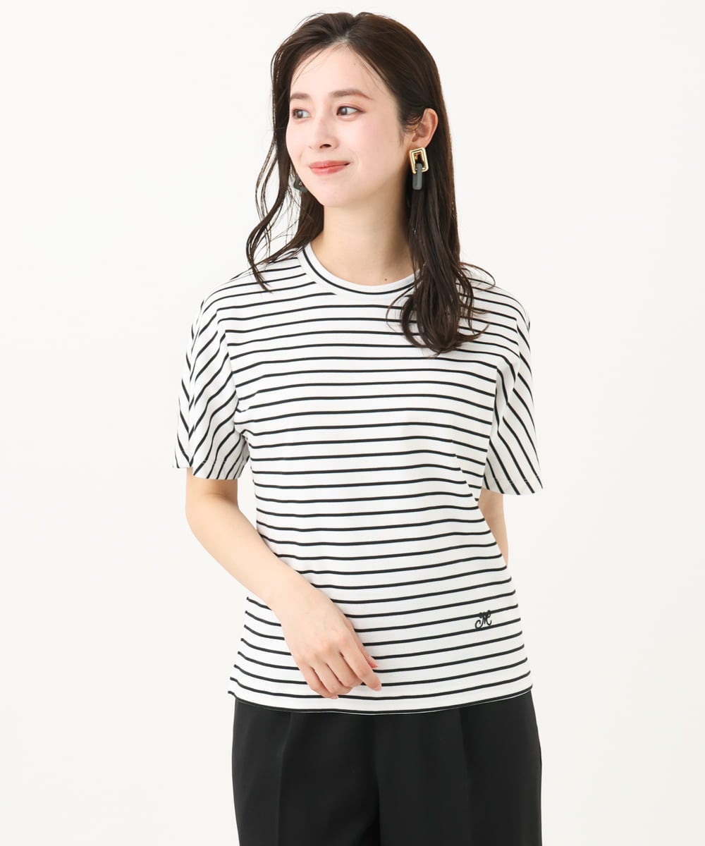 F6KGB05150 MICHEL KLEIN(小さいサイズ)(メゾン ドゥ サンク) [小さいサイズ]ワンポイント刺繍ボーダーTシャツ ブラック