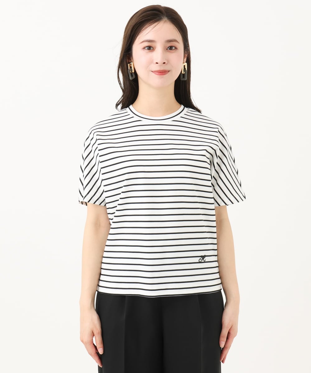 F6KGB05150 MICHEL KLEIN(小さいサイズ)(メゾン ドゥ サンク) [小さいサイズ]ワンポイント刺繍ボーダーTシャツ ブラック