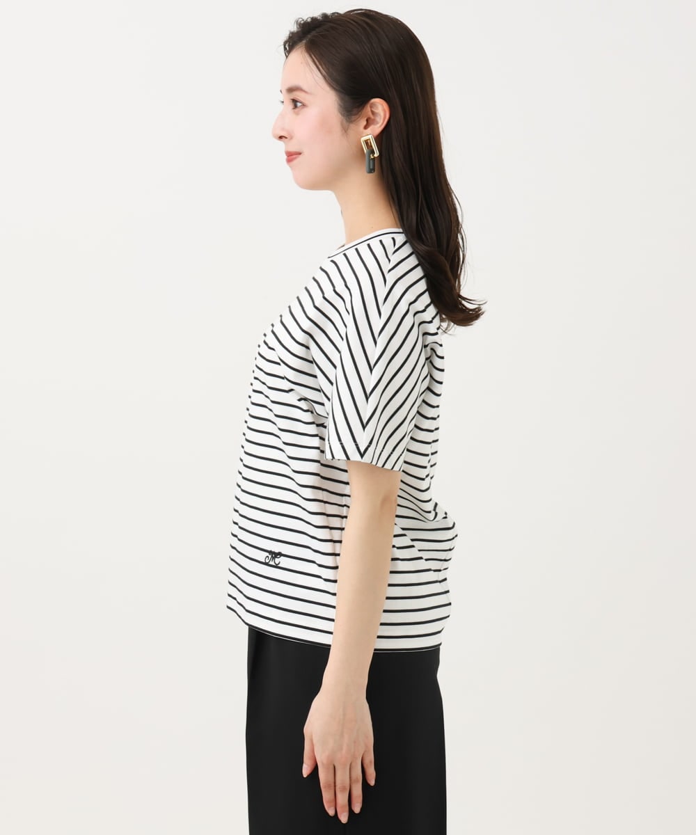 F6KGB05150 MICHEL KLEIN(小さいサイズ)(メゾン ドゥ サンク) [小さいサイズ]ワンポイント刺繍ボーダーTシャツ ブラック