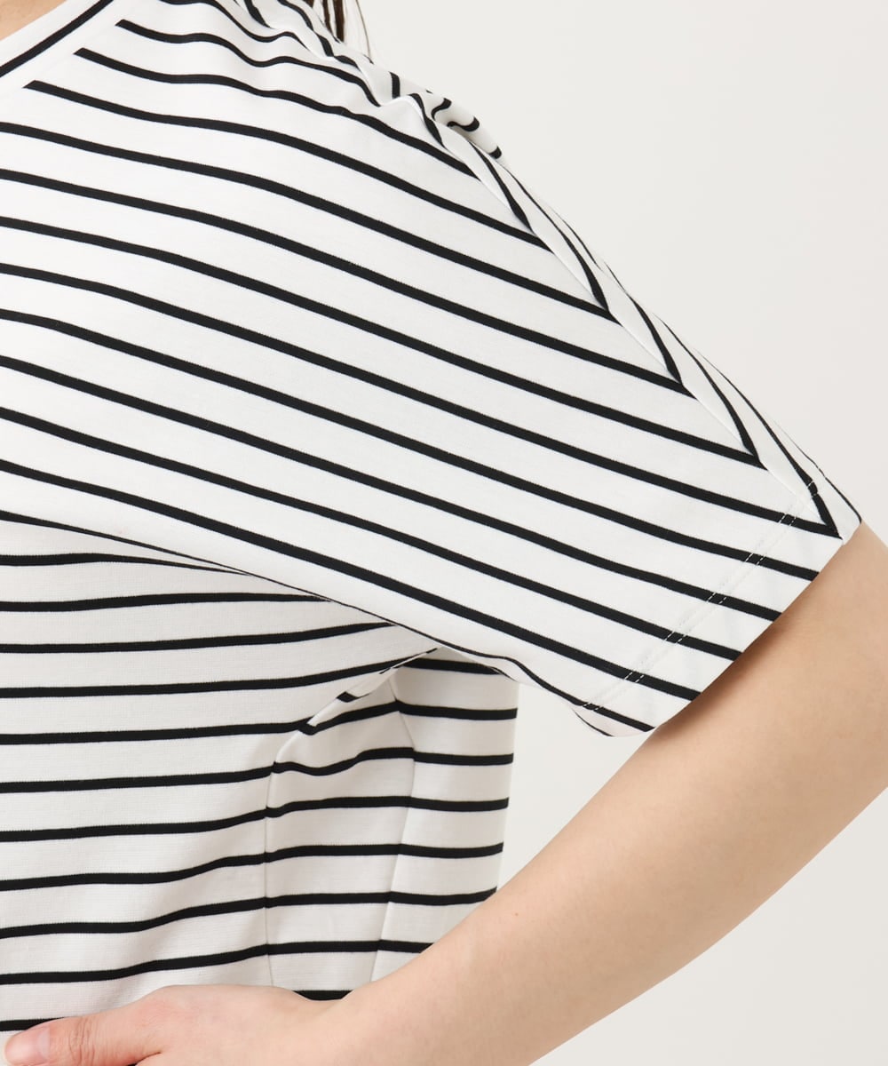 F6KGB05150 MICHEL KLEIN(小さいサイズ)(メゾン ドゥ サンク) [小さいサイズ]ワンポイント刺繍ボーダーTシャツ ブラック