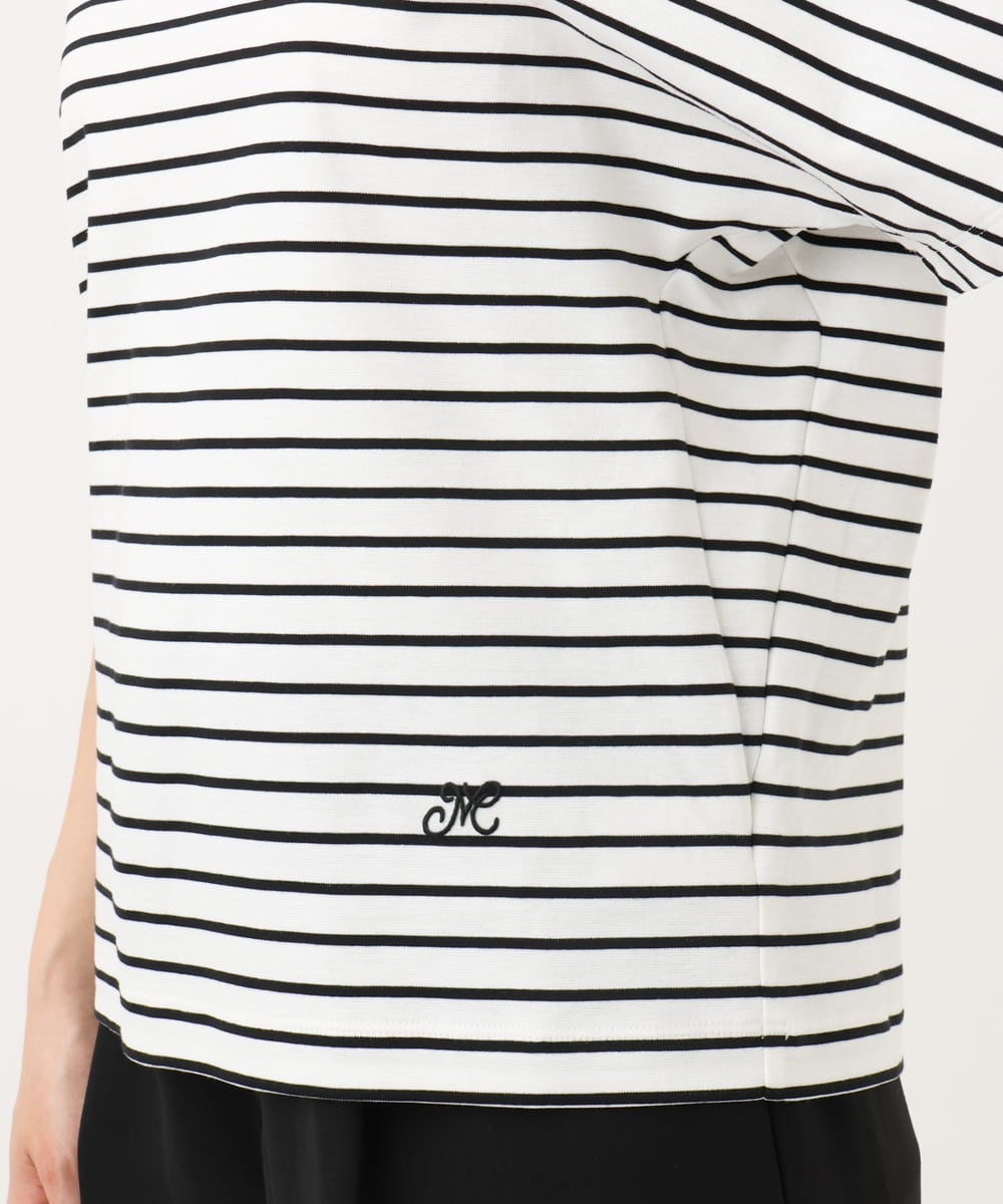 F6KGB05150 MICHEL KLEIN(小さいサイズ)(メゾン ドゥ サンク) [小さいサイズ]ワンポイント刺繍ボーダーTシャツ ブラック