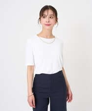 F6KGD20150 MICHEL KLEIN(小さいサイズ)(メゾン ドゥ サンク) [小さいサイズ][遮熱効果素材]ステッチレス五分袖プルオーバー ホワイト