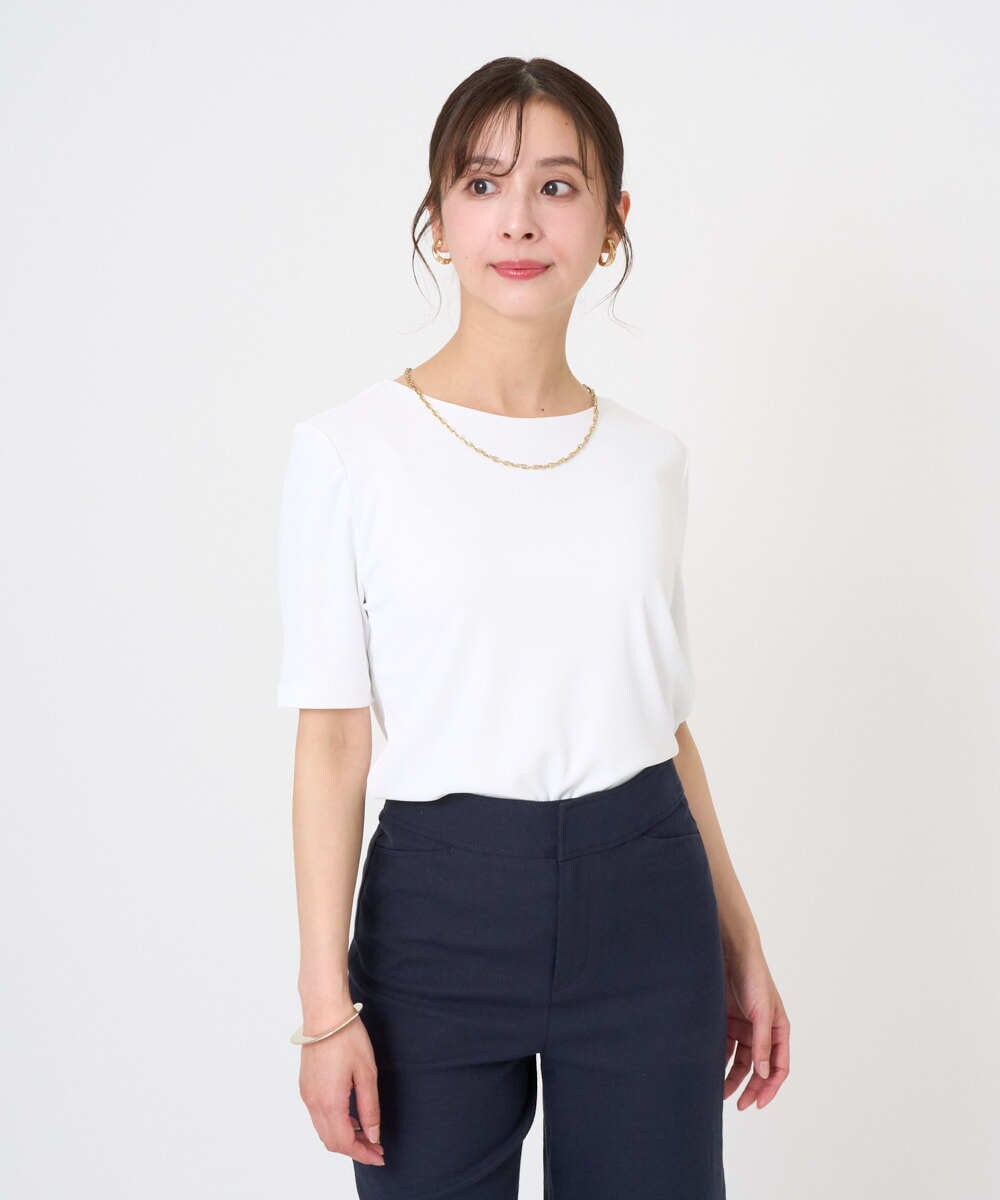 F6KGD20150 MICHEL KLEIN(小さいサイズ)(メゾン ドゥ サンク) [小さいサイズ][遮熱効果素材]ステッチレス五分袖プルオーバー ホワイト