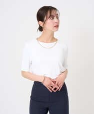 F6KGD20150 MICHEL KLEIN(小さいサイズ)(メゾン ドゥ サンク) [小さいサイズ][遮熱効果素材]ステッチレス五分袖プルオーバー ホワイト