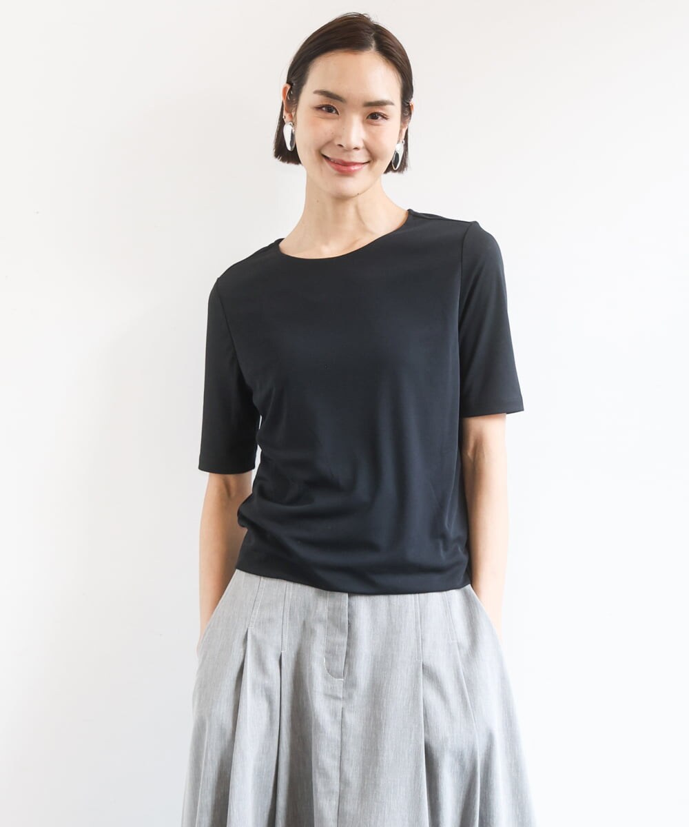 F6KGD20150 MICHEL KLEIN(小さいサイズ)(メゾン ドゥ サンク) [小さいサイズ][遮熱効果素材]ステッチレス五分袖プルオーバー ホワイト