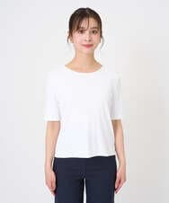 F6KGD20150 MICHEL KLEIN(小さいサイズ)(メゾン ドゥ サンク) [小さいサイズ][遮熱効果素材]ステッチレス五分袖プルオーバー ホワイト