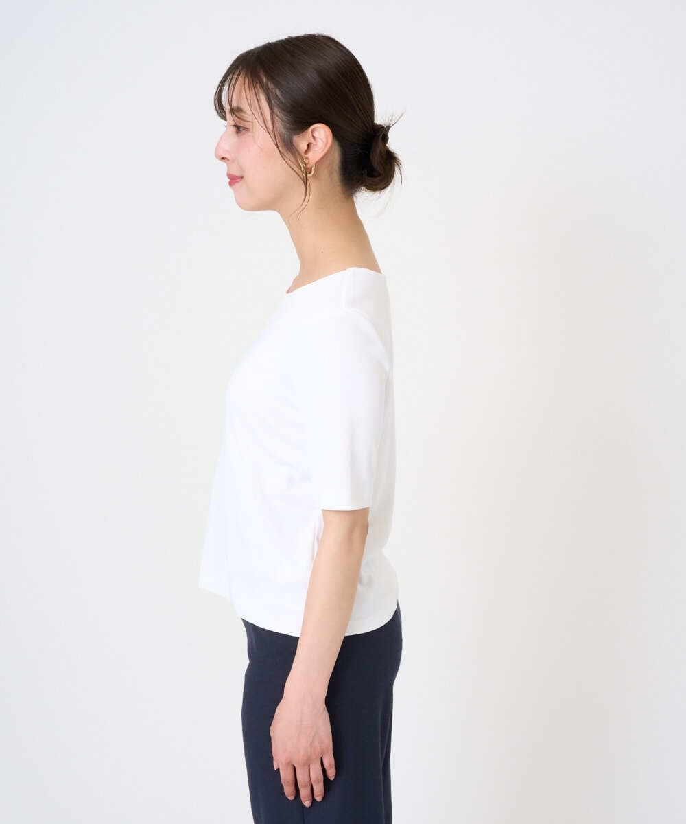 F6KGD20150 MICHEL KLEIN(小さいサイズ)(メゾン ドゥ サンク) [小さいサイズ][遮熱効果素材]ステッチレス五分袖プルオーバー ホワイト