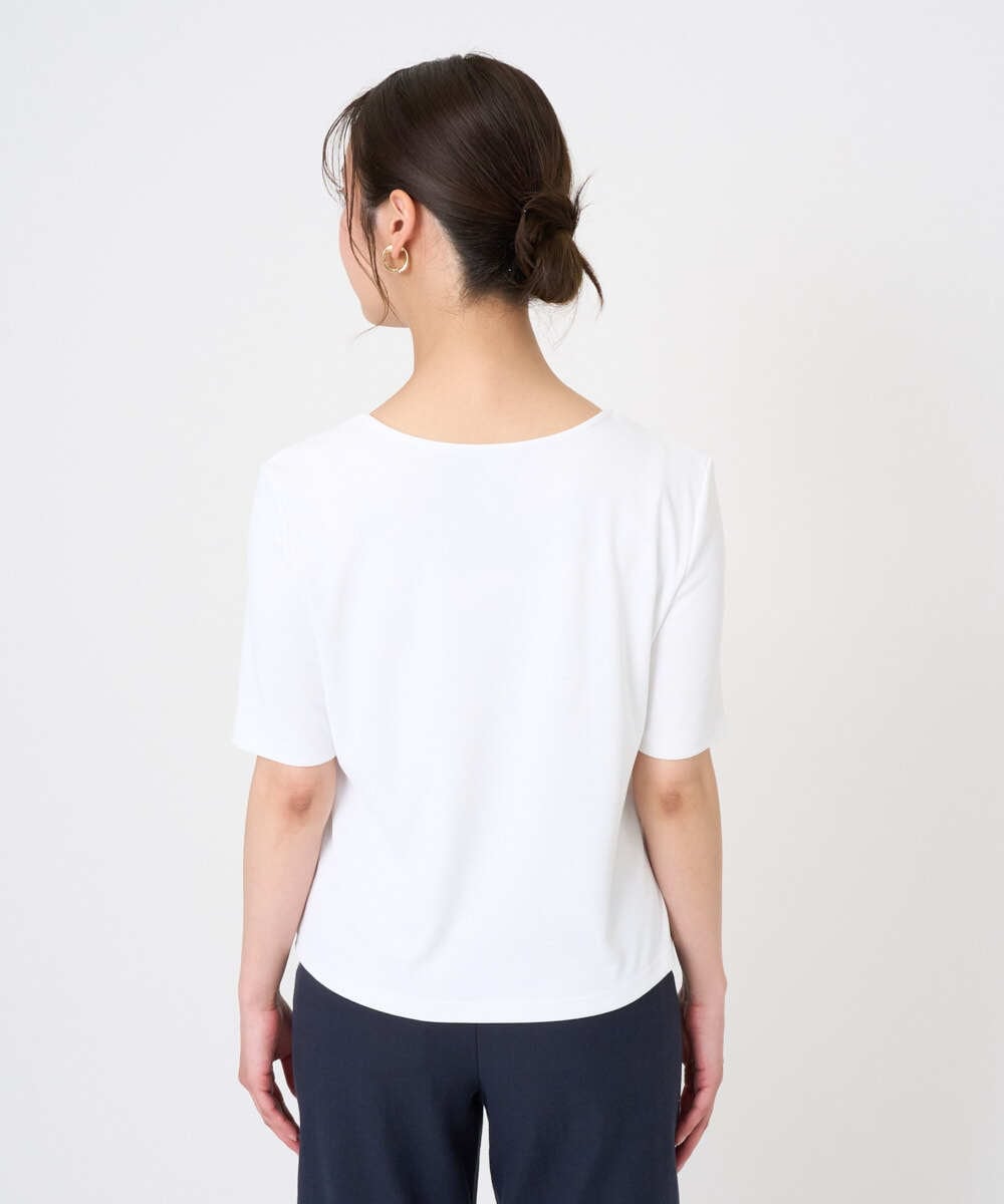 F6KGD20150 MICHEL KLEIN(小さいサイズ)(メゾン ドゥ サンク) [小さいサイズ][遮熱効果素材]ステッチレス五分袖プルオーバー ホワイト