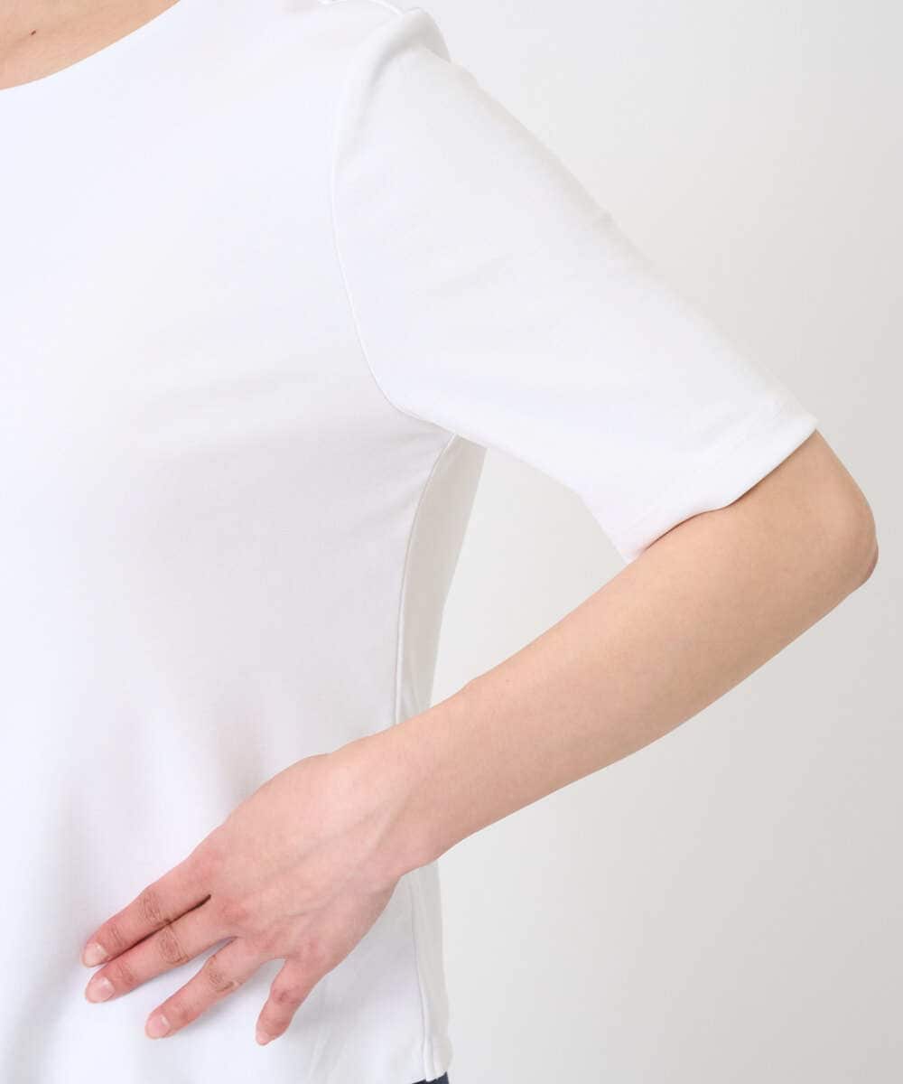 F6KGD20150 MICHEL KLEIN(小さいサイズ)(メゾン ドゥ サンク) [小さいサイズ][遮熱効果素材]ステッチレス五分袖プルオーバー ホワイト