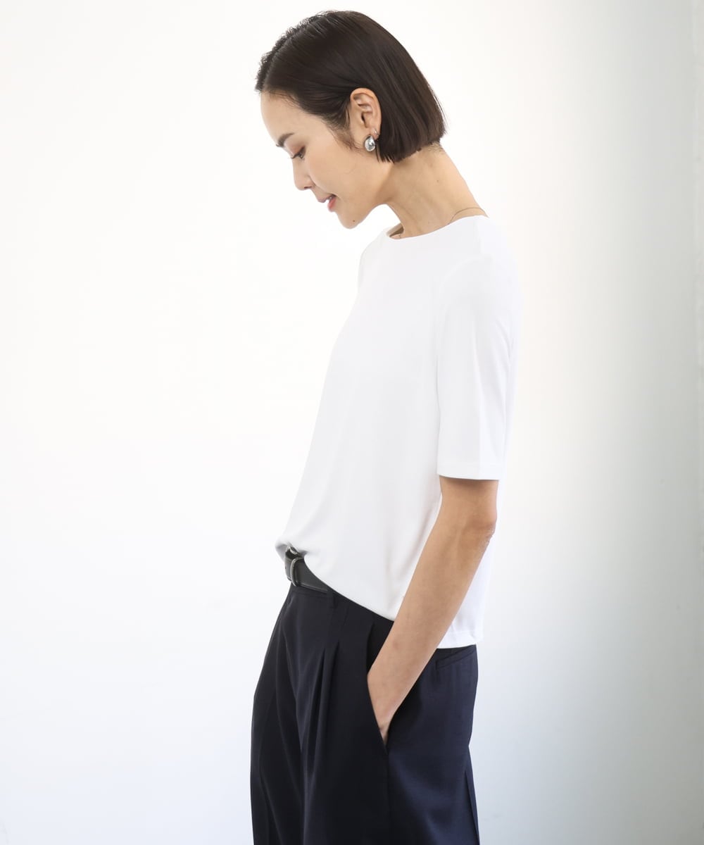 F6KGD20150 MICHEL KLEIN(小さいサイズ)(メゾン ドゥ サンク) [小さいサイズ][遮熱効果素材]ステッチレス五分袖プルオーバー ホワイト