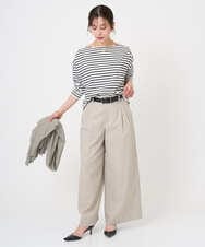 F6KGE04160 MICHEL KLEIN(小さいサイズ)(メゾン ドゥ サンク) [小さいサイズ]タックデザイン バスクボーダーTシャツ グリーン