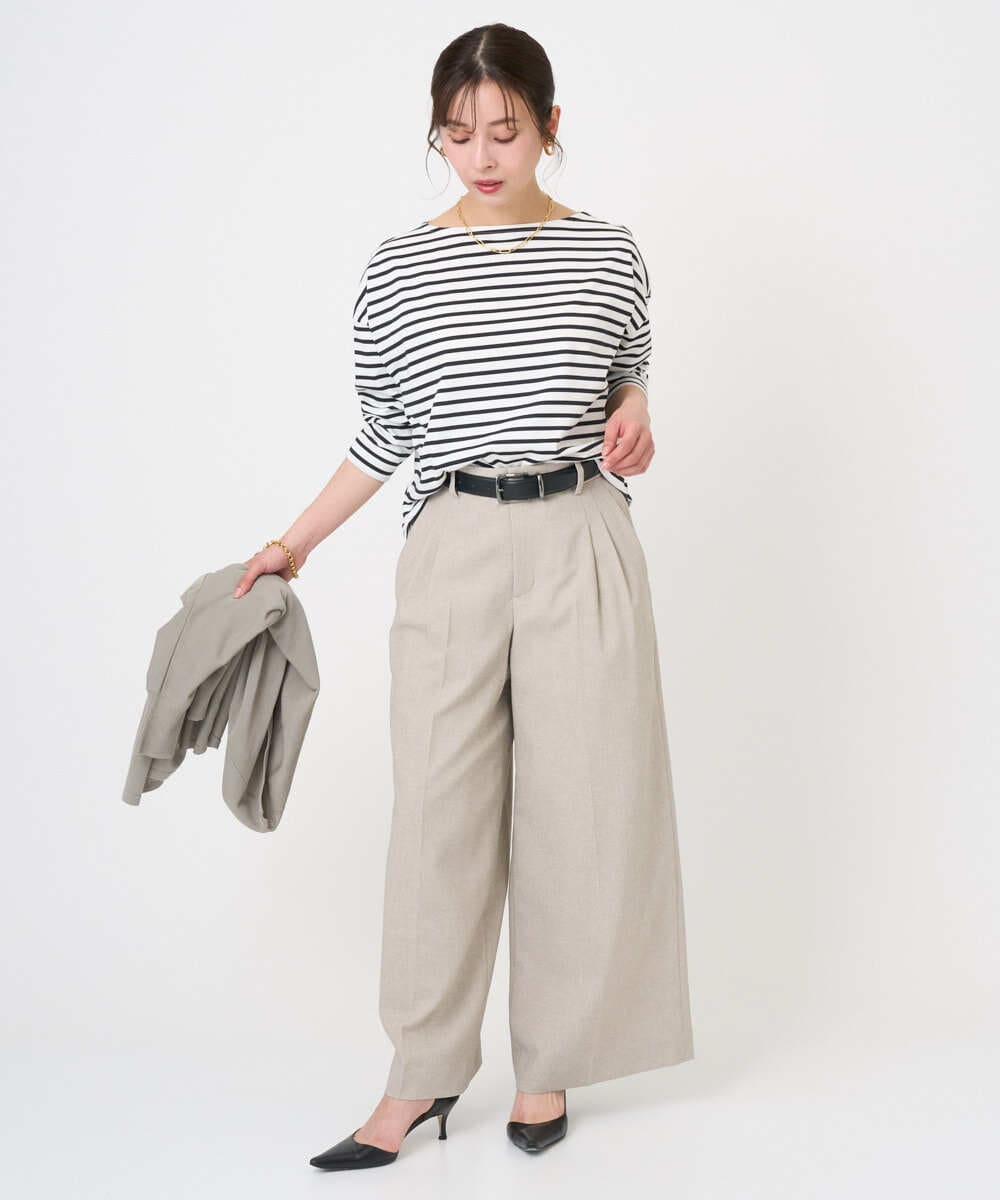 F6KGE04160 MICHEL KLEIN(小さいサイズ)(メゾン ドゥ サンク) [小さいサイズ]タックデザイン バスクボーダーTシャツ グリーン