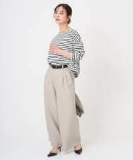 F6KGE04160 MICHEL KLEIN(小さいサイズ)(メゾン ドゥ サンク) [小さいサイズ]タックデザイン バスクボーダーTシャツ グリーン